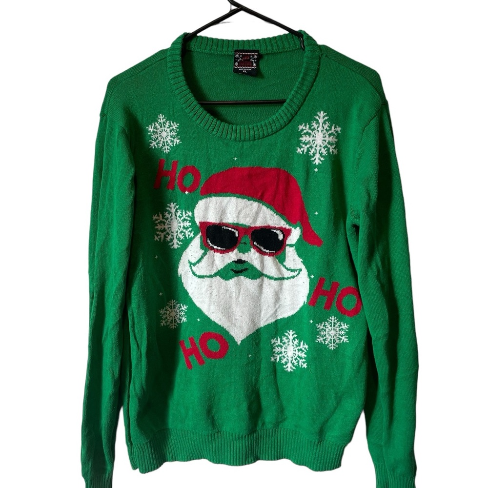 Holiday Sweater Ho Ho Ho Santa Ugly Christmas Sweater Size XL Green